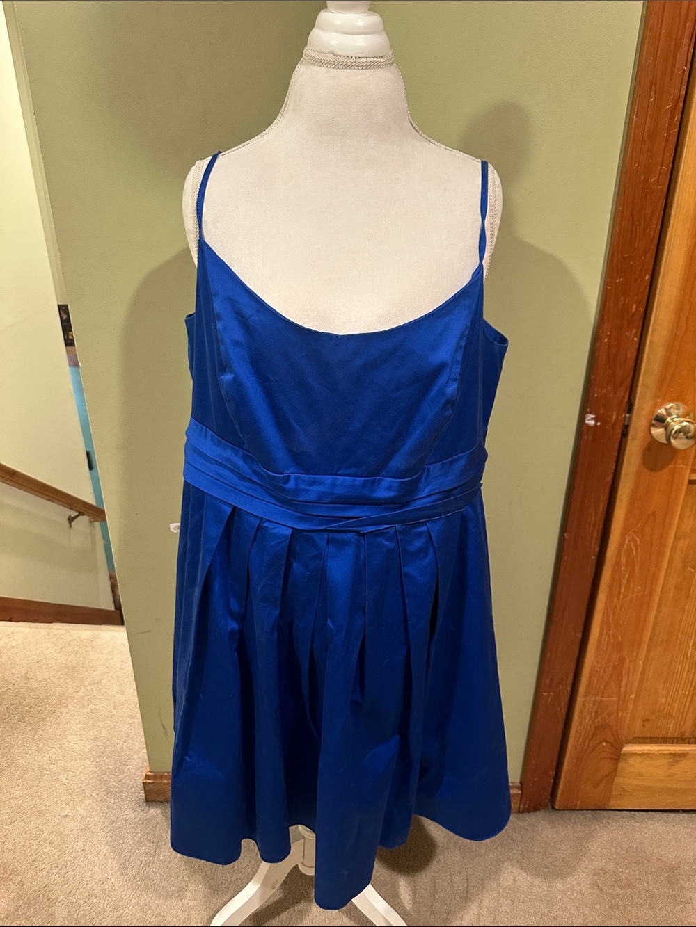 David’s Bridal Royal Blue Satin Spaghetti Strap Party Dress